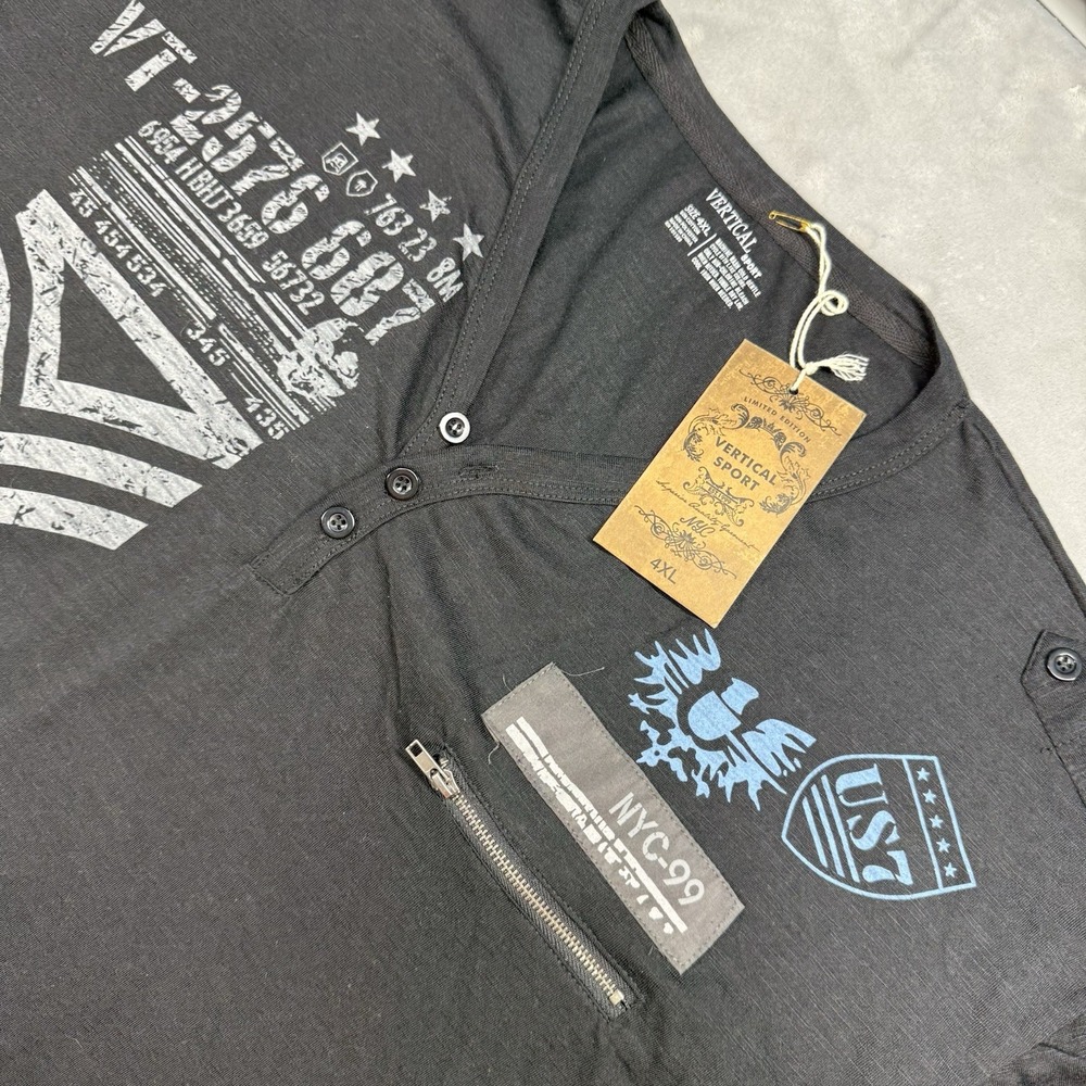 Vertical Sport 4XL Henley Shirt Mens Black Military Graphic Short Sleeve GBB218